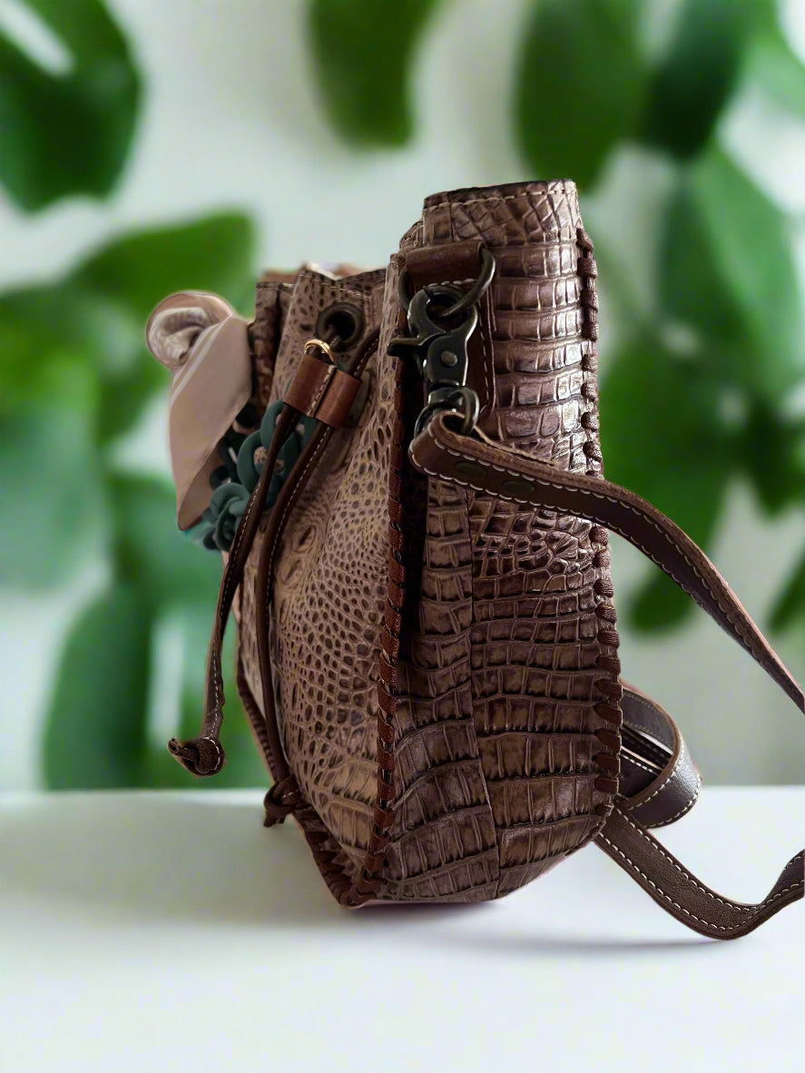 American Darling Croc Embossed Leather Bucket Bag