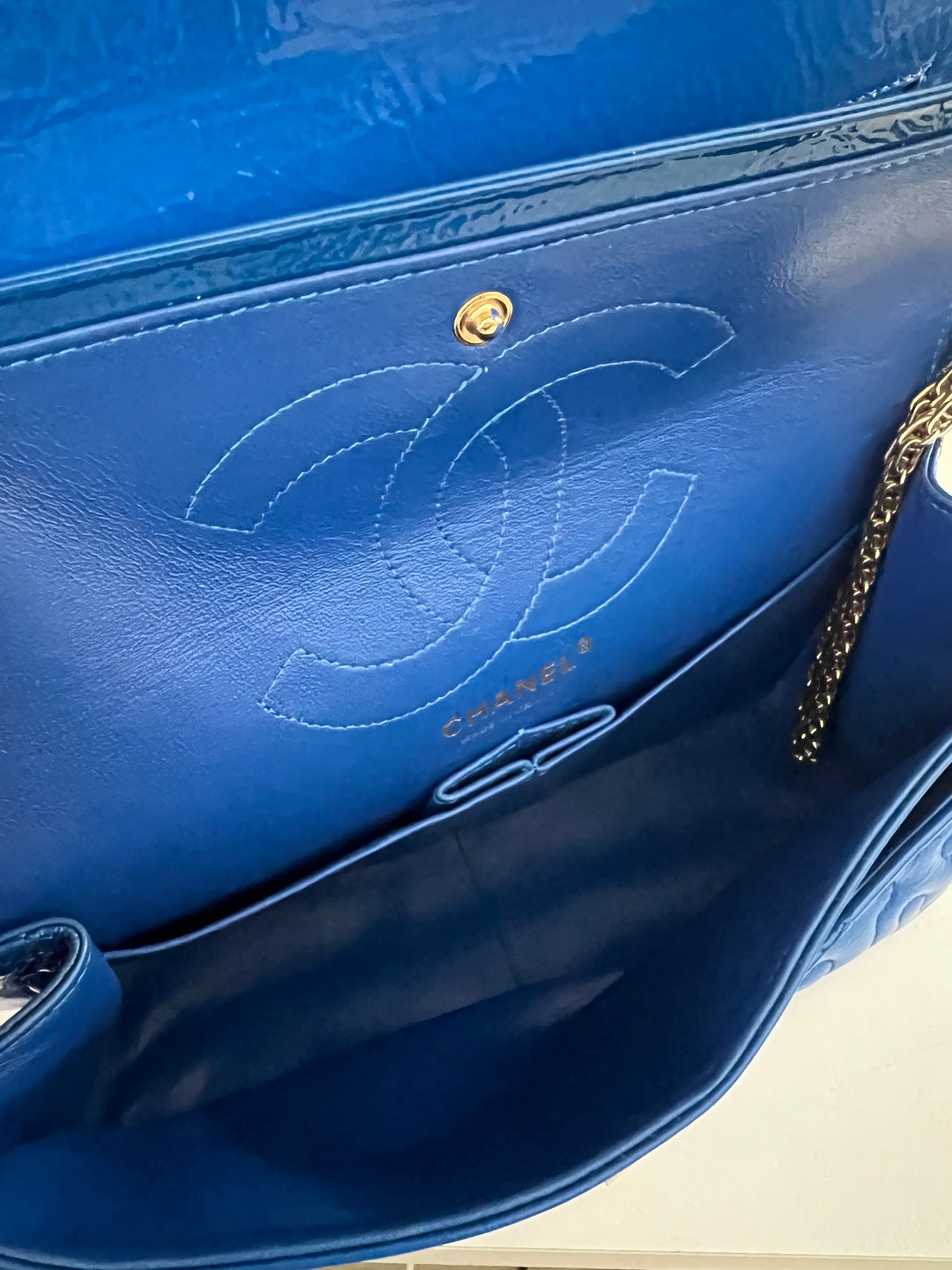 Chanel Limited Karl Lagerfeld Patent Blue Puzzle Flap