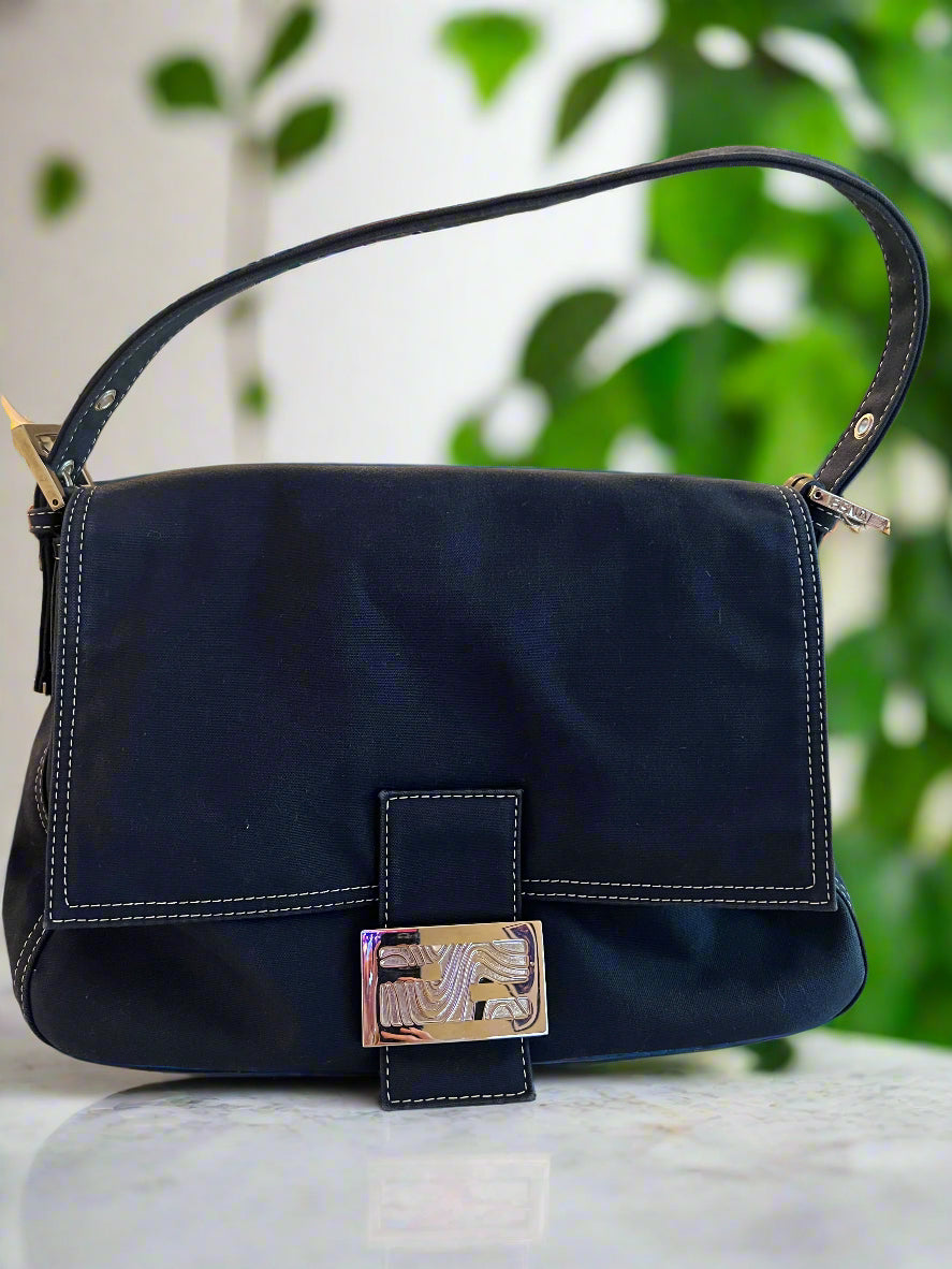 Fendi Denim Mamma Baguette with Enamel Buckle