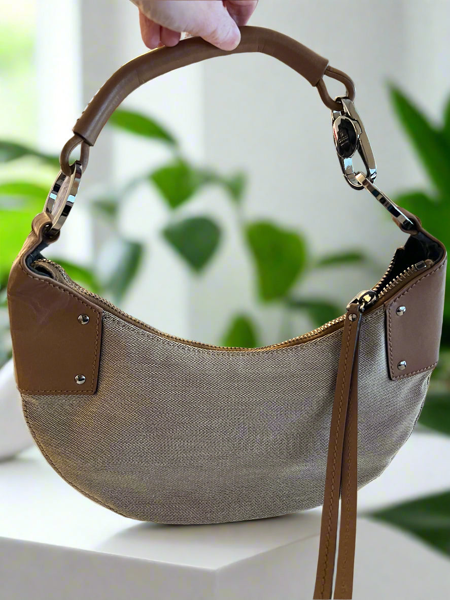 Gucci Leather Trim Canvas Half Moon Bag