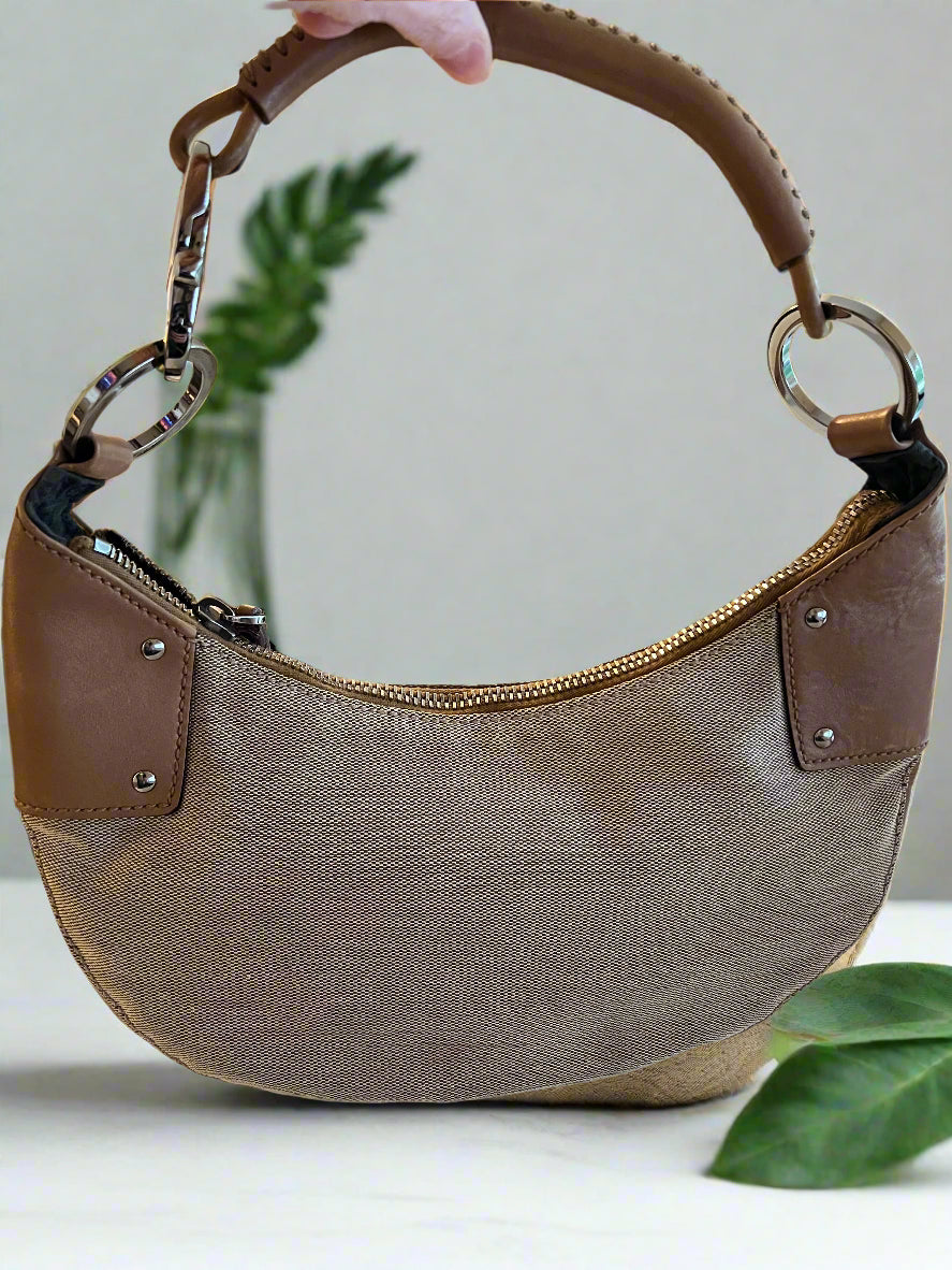 Gucci Leather Trim Canvas Half Moon Bag