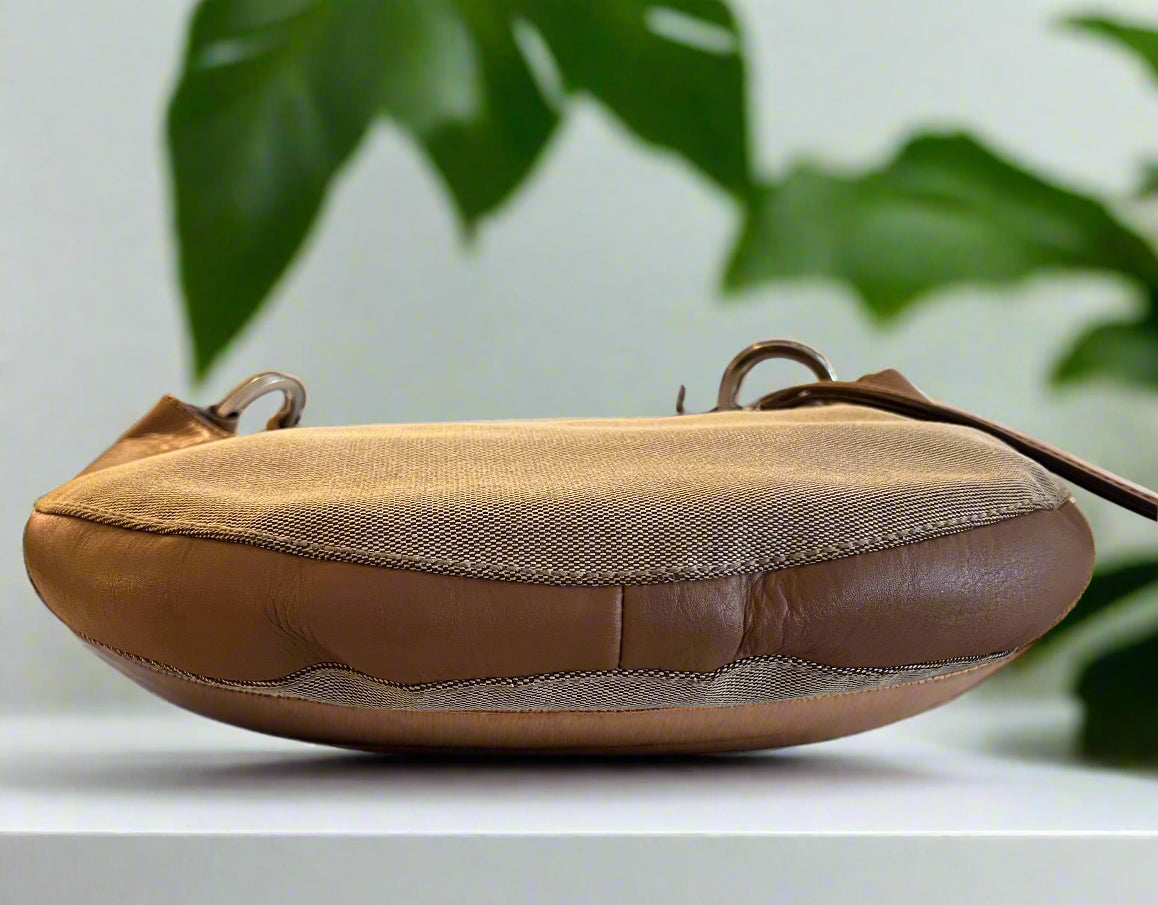 Gucci Leather Trim Canvas Half Moon Bag
