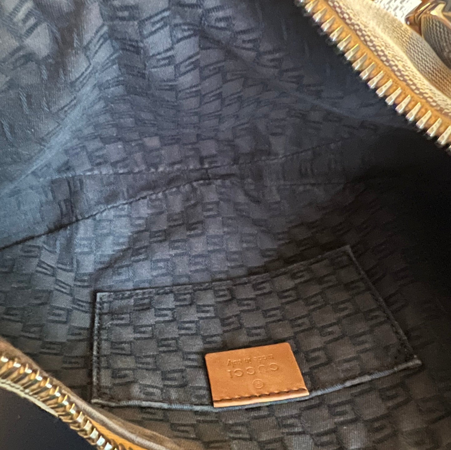 Gucci Leather Trim Canvas Half Moon Bag