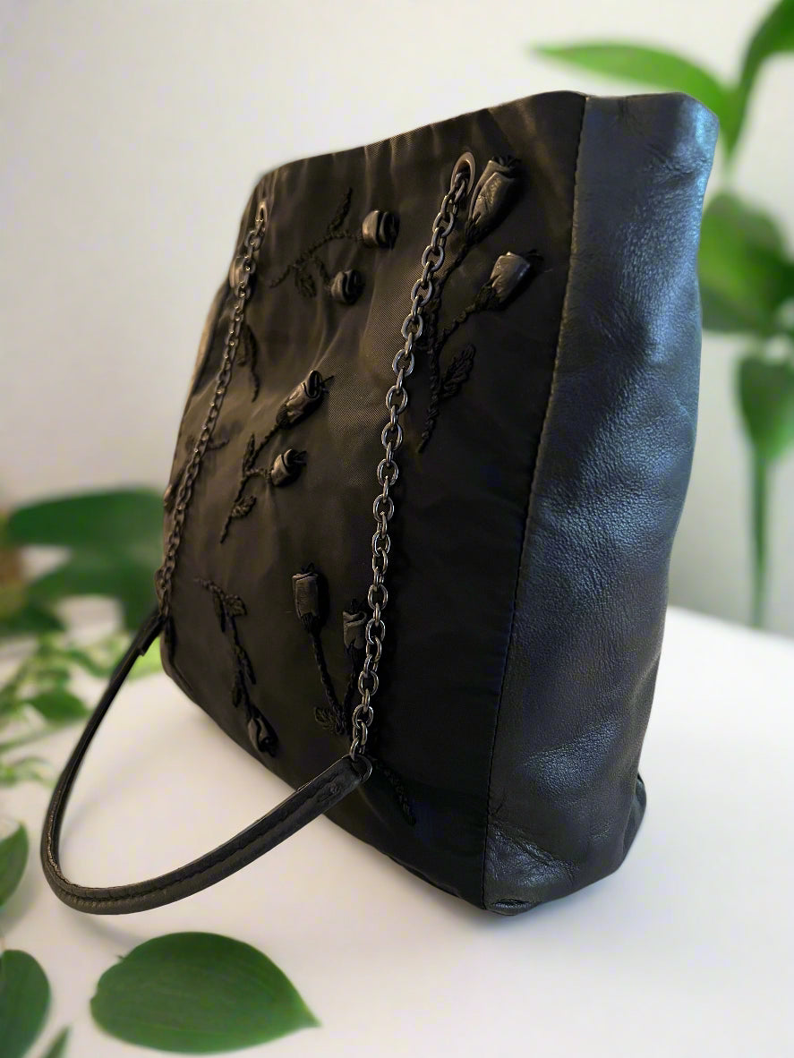 Prada Embellished Roses Nylon Tote