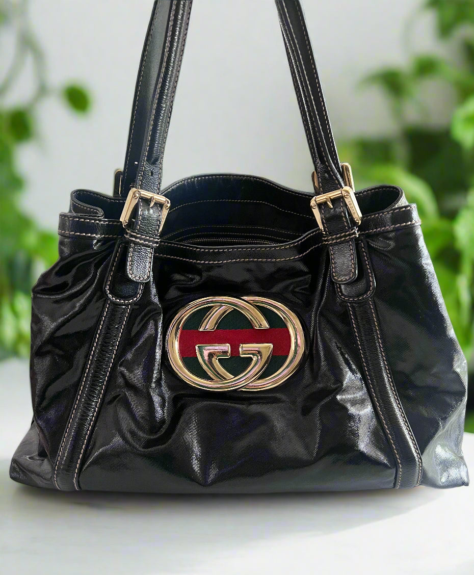 Gucci Patent Leather Britt Web Hobo