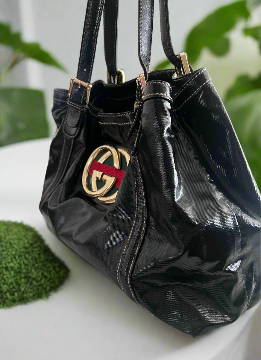 Gucci Patent Leather Britt Web Hobo