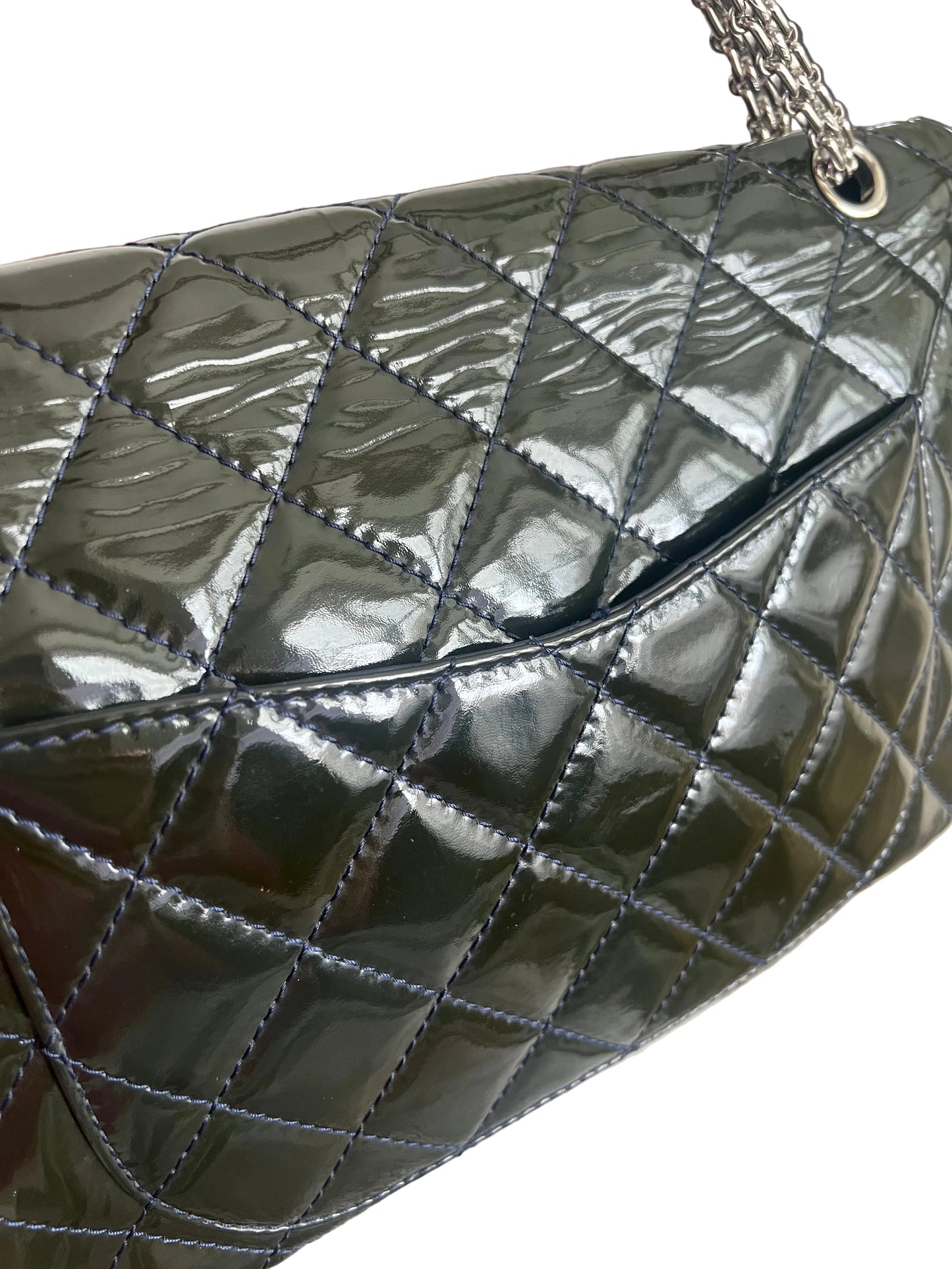 Chanel Patent Dark Green Double Flap Jumbo Reissue 227