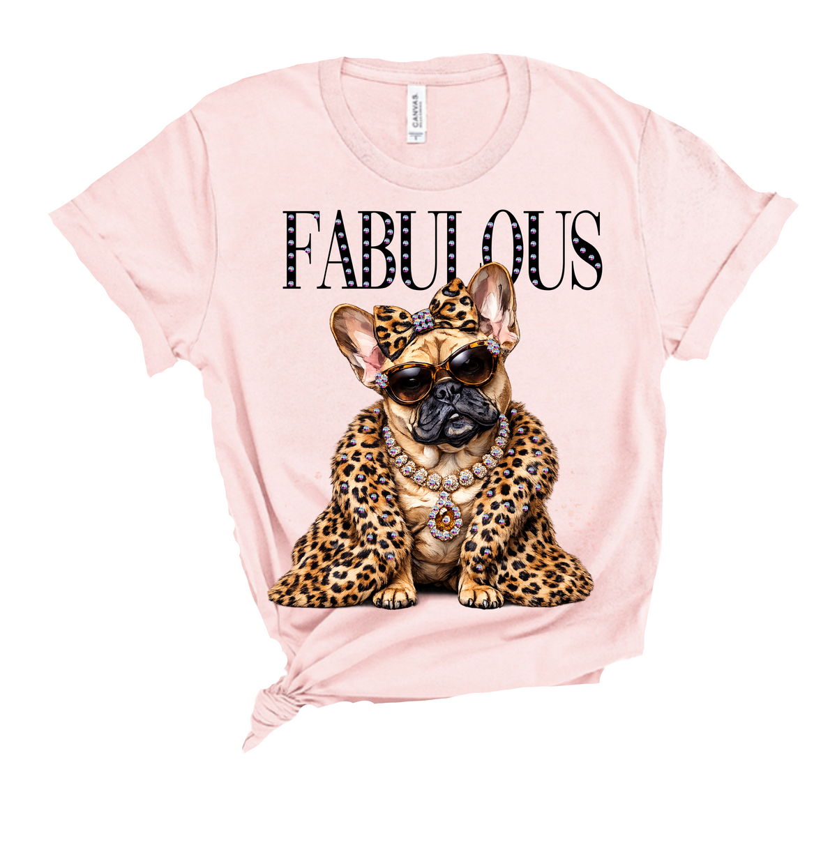 Frannie Fabulous Frenchie Rhinestone Glam Dog Pink Graphic Tee