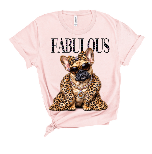 Frannie Fabulous Frenchie Rhinestone Glam Dog Pink Graphic Tee