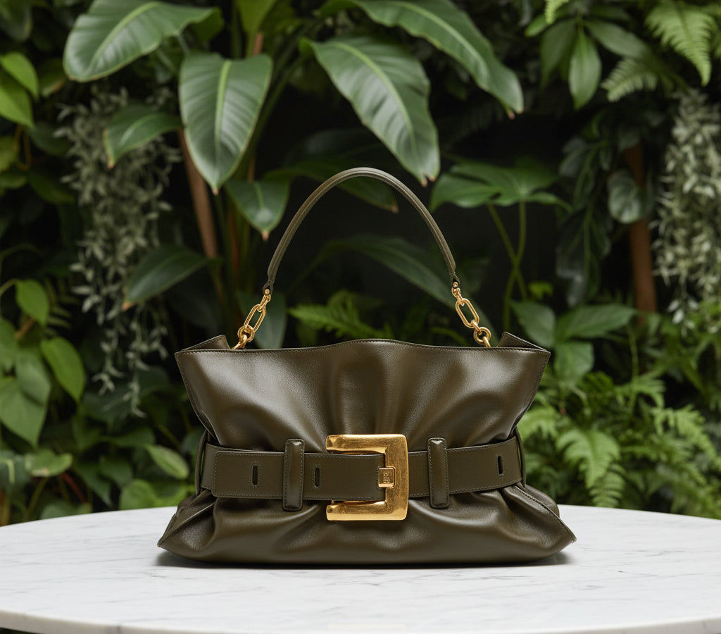 Balmain Medium Leather Anthem Bag - Dark Green
