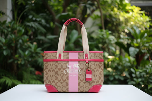 Coach Heritage Signature Jacquard and Pink Leather