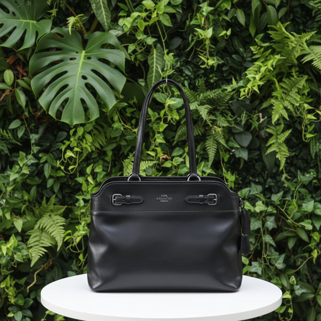 Coach Black Leather Easton Tote - Gunmetal Hardware