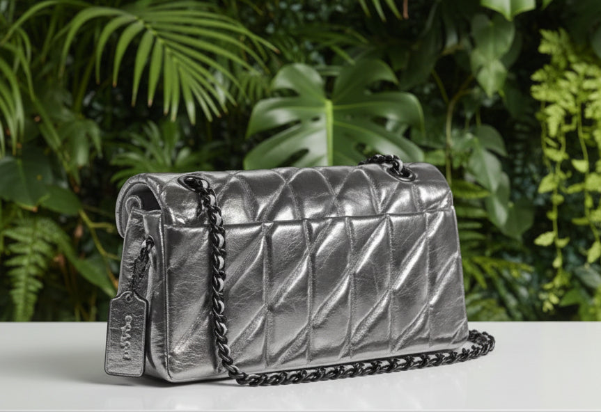 Coach Metallic Quilted Leather Pewter Tabby 26