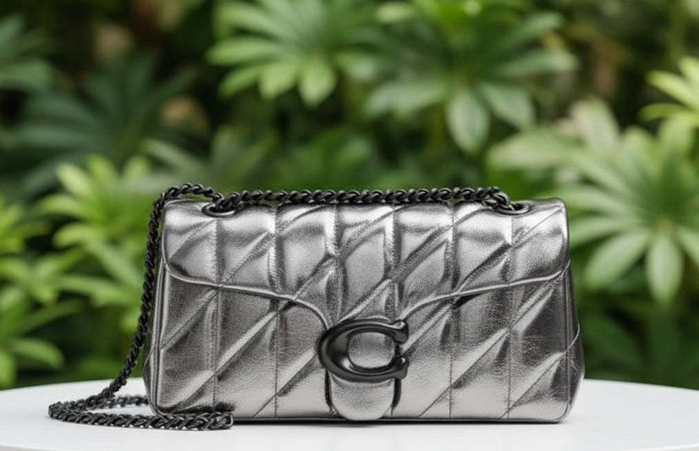 Coach Metallic Quilted Leather Pewter Tabby 26