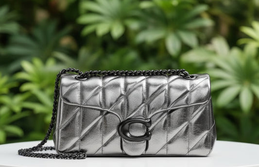 Coach Metallic Quilted Leather Pewter Tabby 26