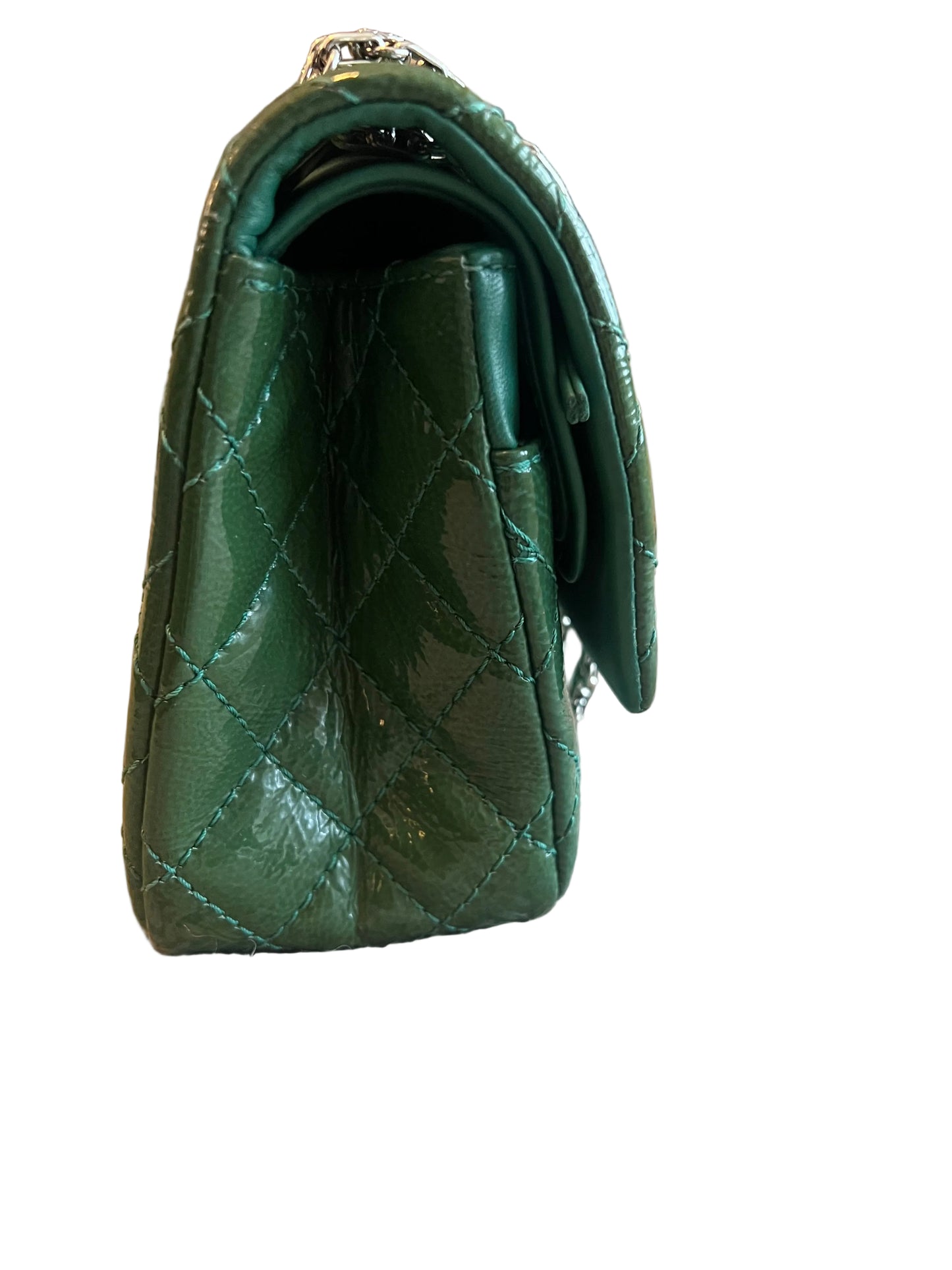 Chanel Distressed Patent Leather Green Double Flap 2.55 Reissue