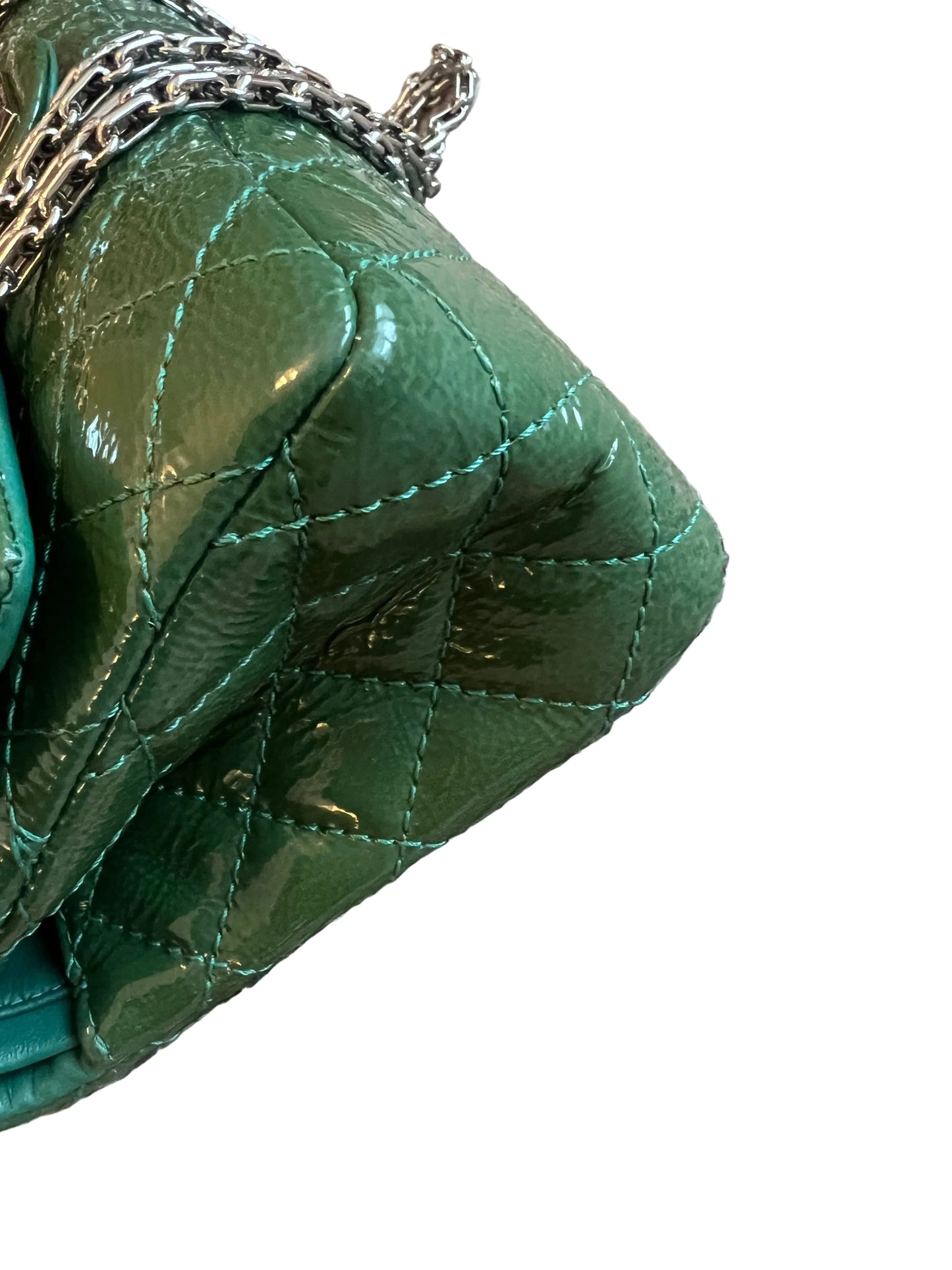 Chanel Distressed Patent Leather Green Double Flap 2.55 Reissue