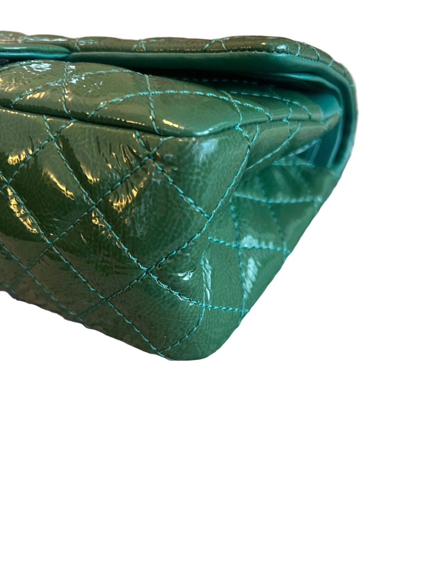 Chanel Distressed Patent Leather Green Double Flap 2.55 Reissue