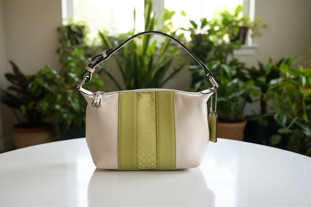 Coach Mini Y2K White Leather Green Stripes