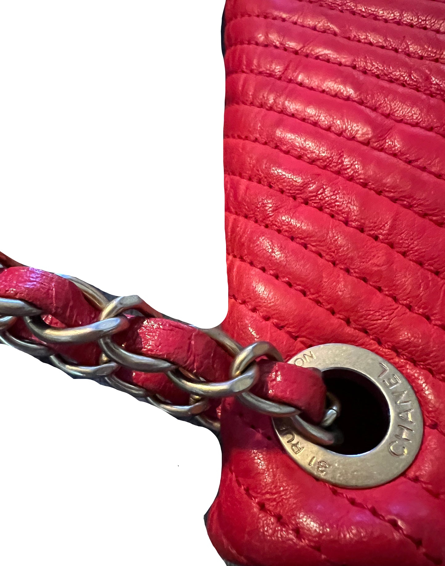 Chanel Red Chervron Crinkled Calfskin Flap Bag