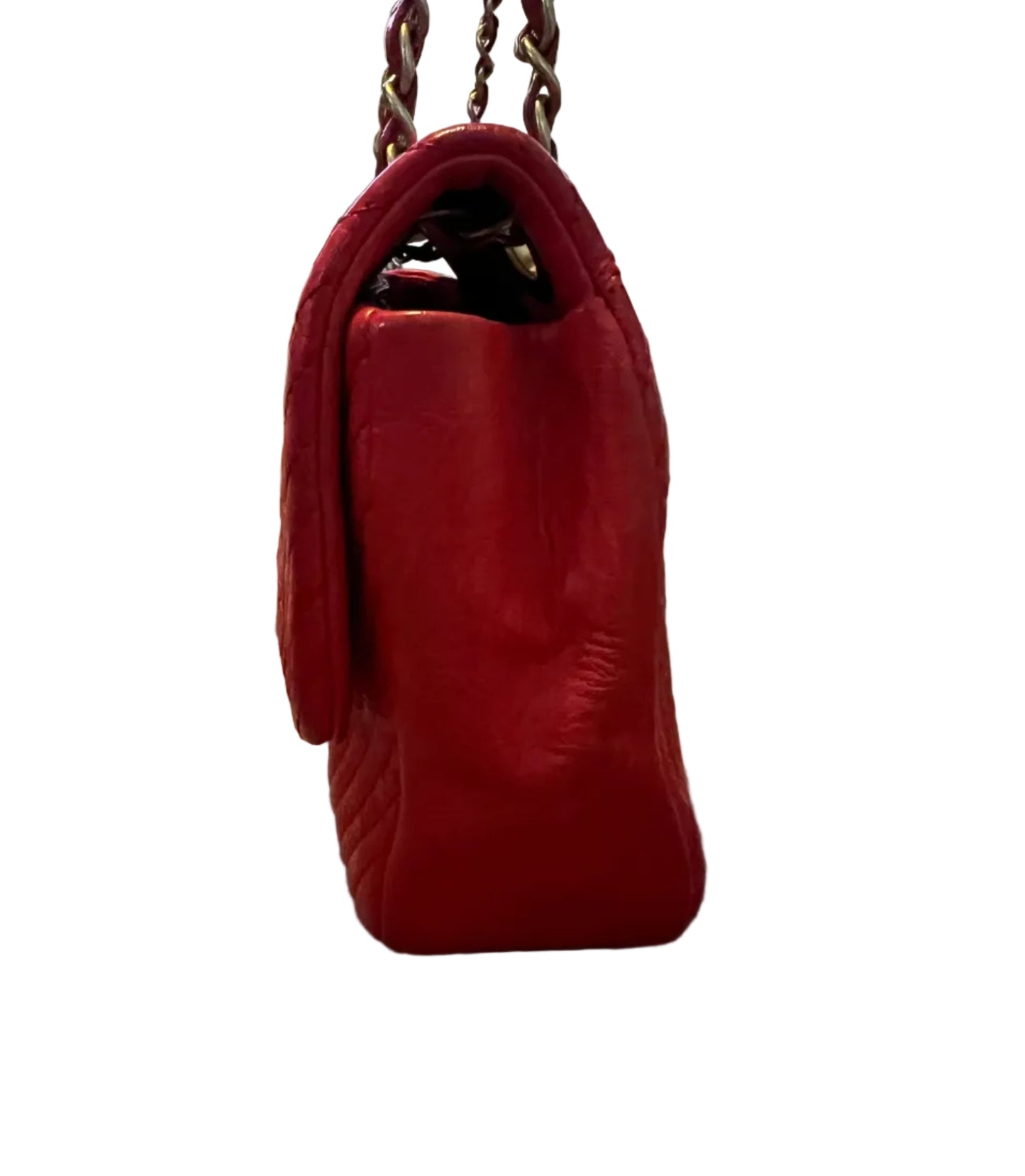 Chanel Red Chervron Crinkled Calfskin Flap Bag