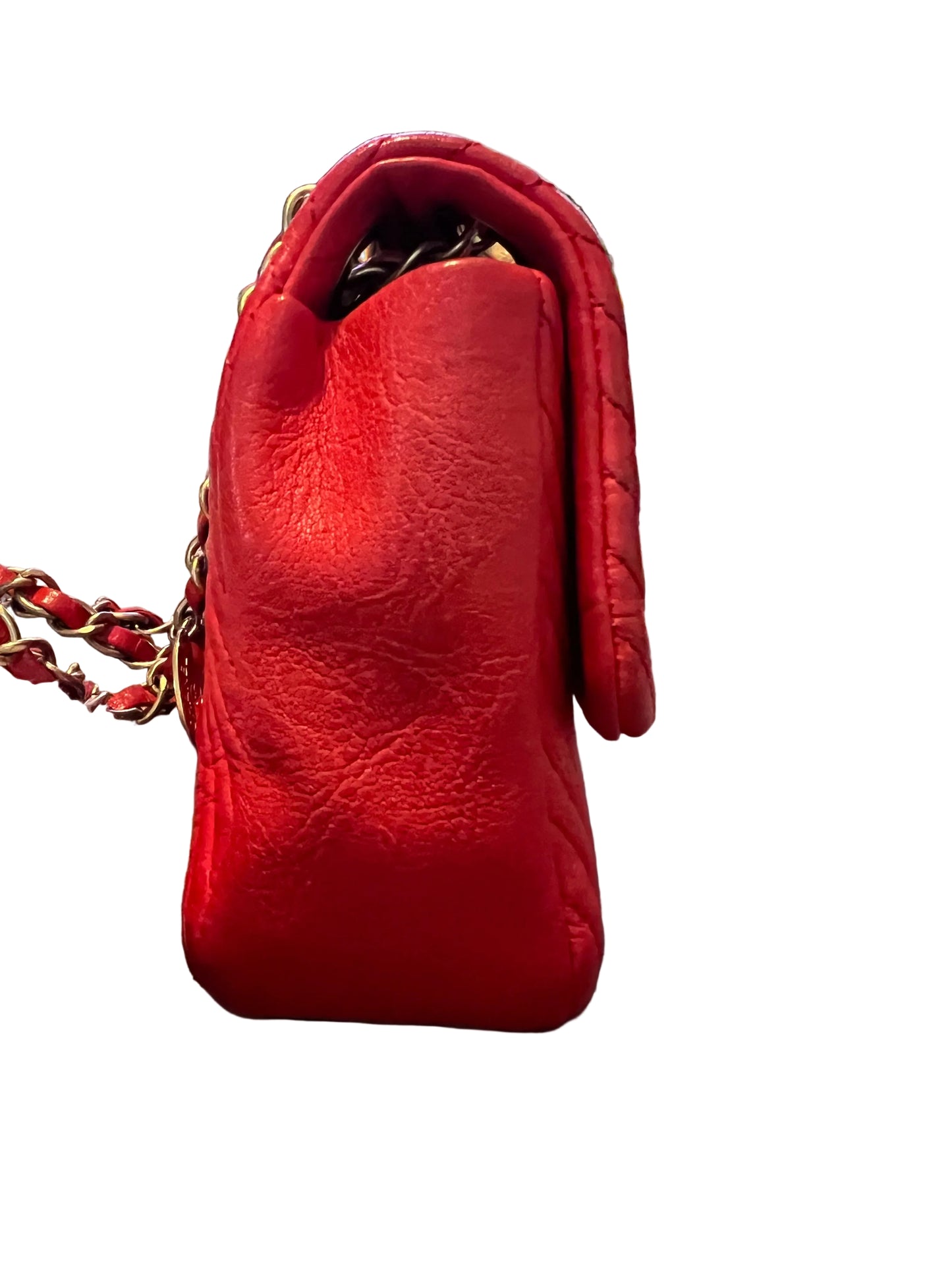 Chanel Red Chervron Crinkled Calfskin Flap Bag