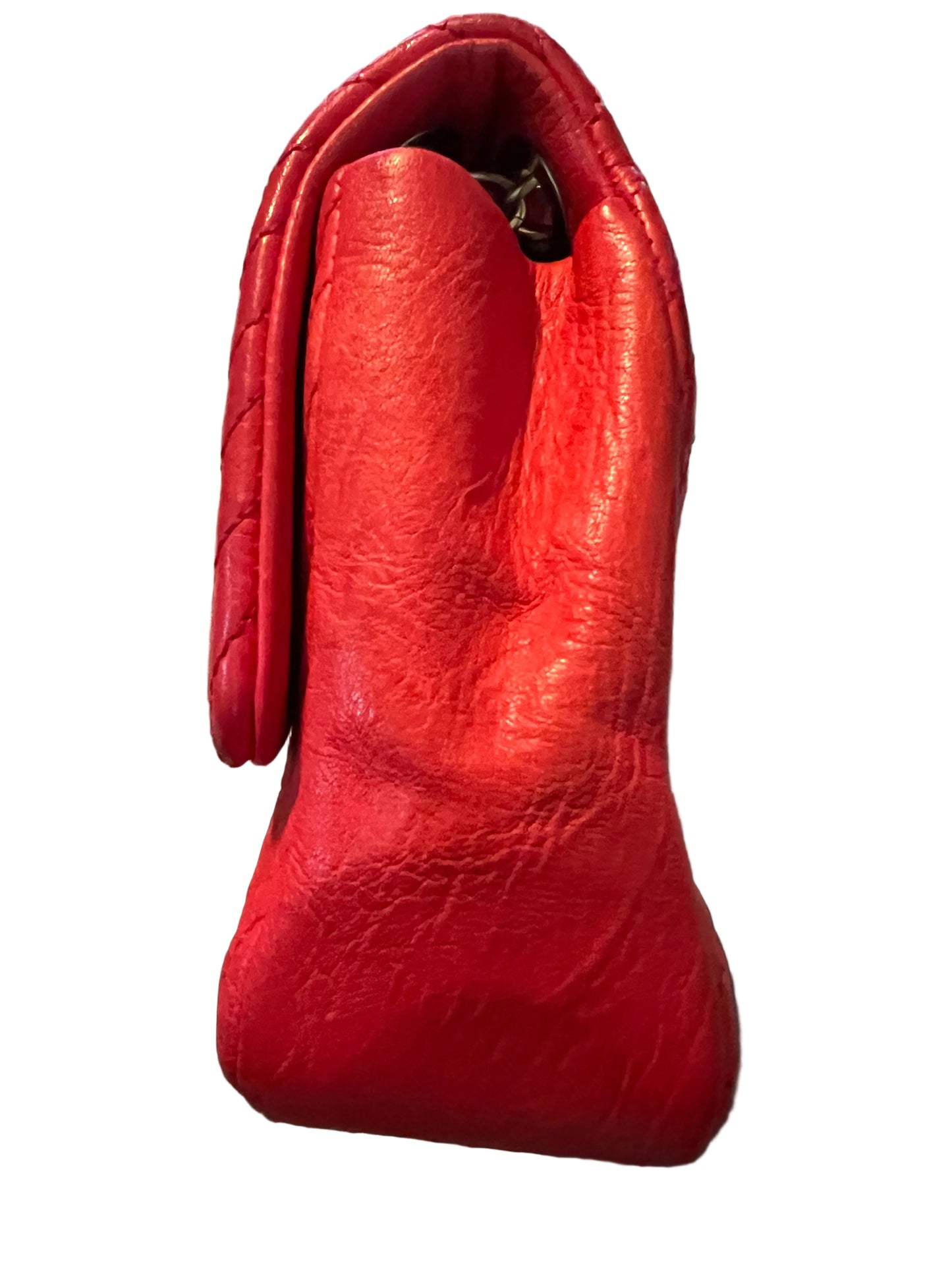 Chanel Red Chervron Crinkled Calfskin Flap Bag