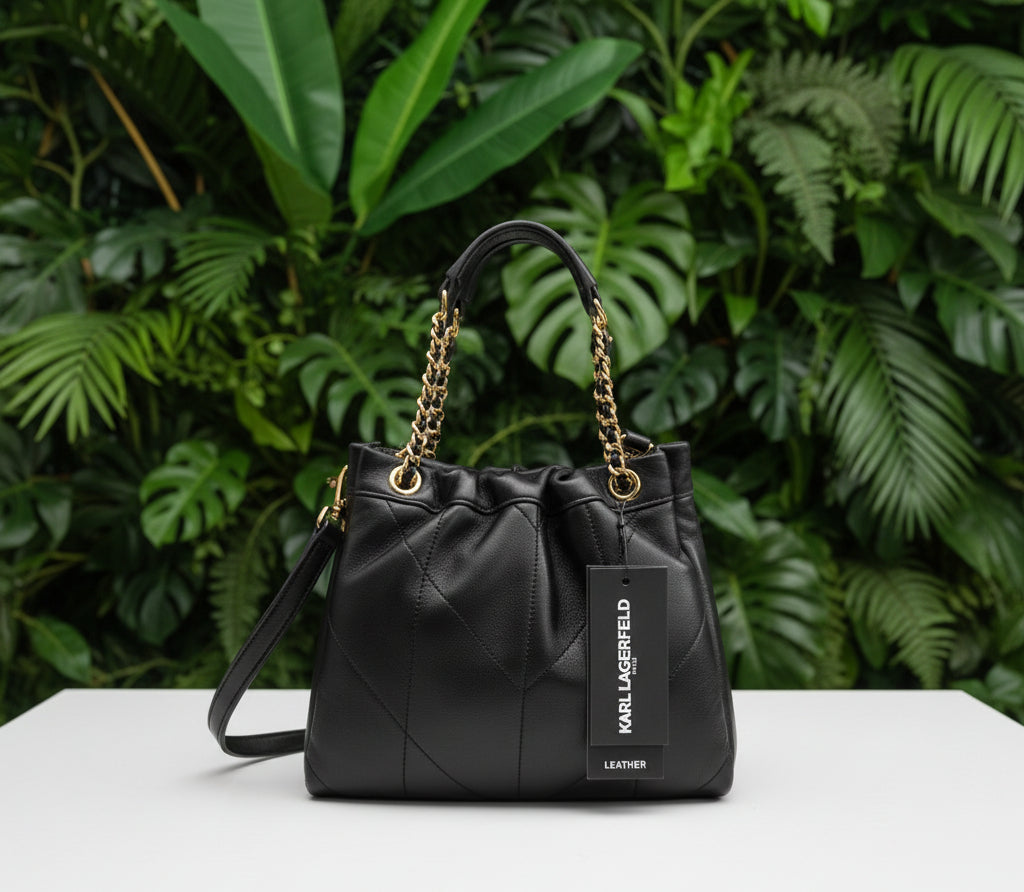 Karl Lagerfeld Black Quilted Leather Bucket Bag