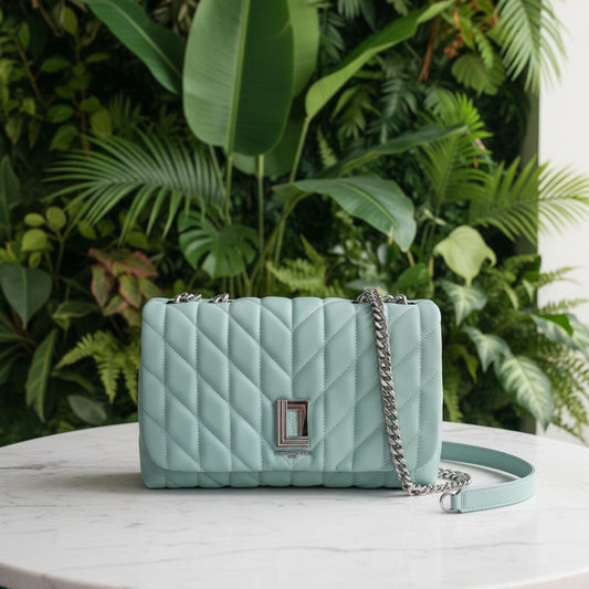 Karl Lagerfeld Aqua Quilted Leather Flap Bag