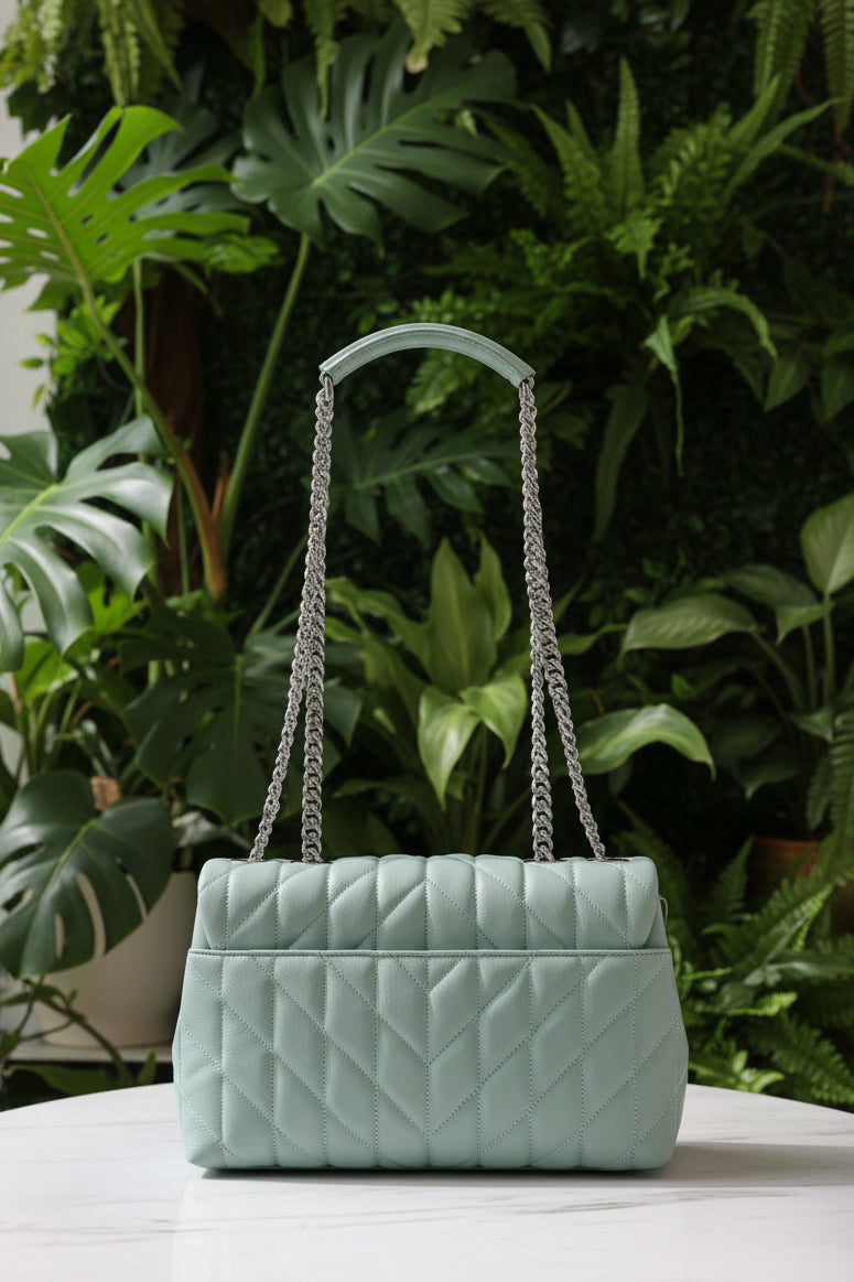 Karl Lagerfeld Aqua Quilted Leather Flap Bag