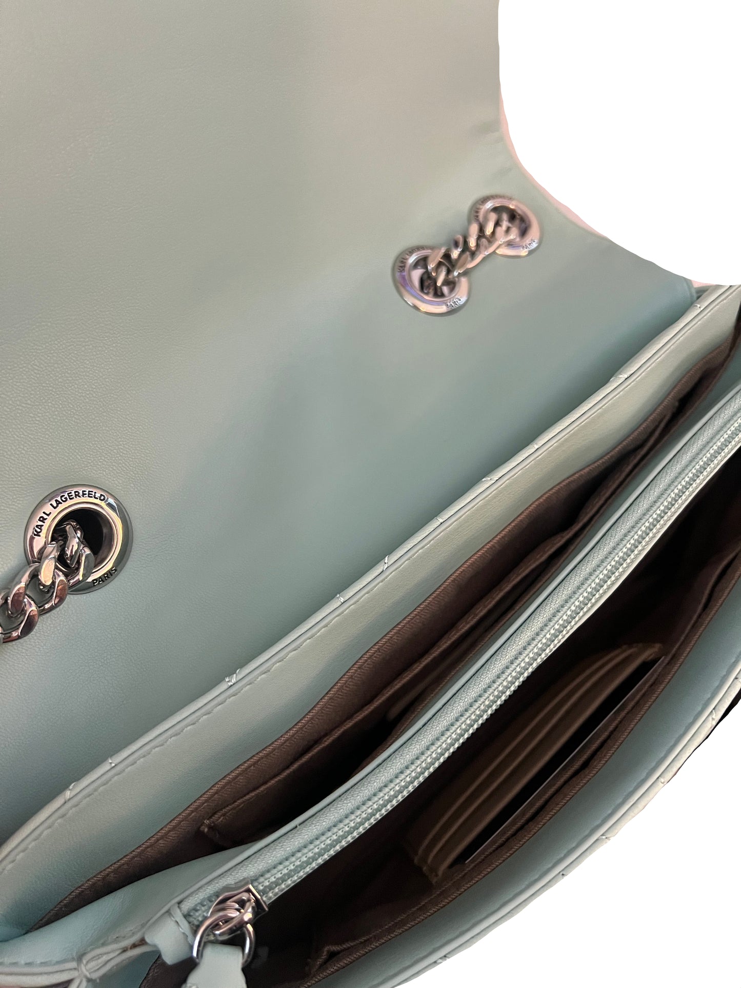 Karl Lagerfeld Aqua Quilted Leather Flap Bag