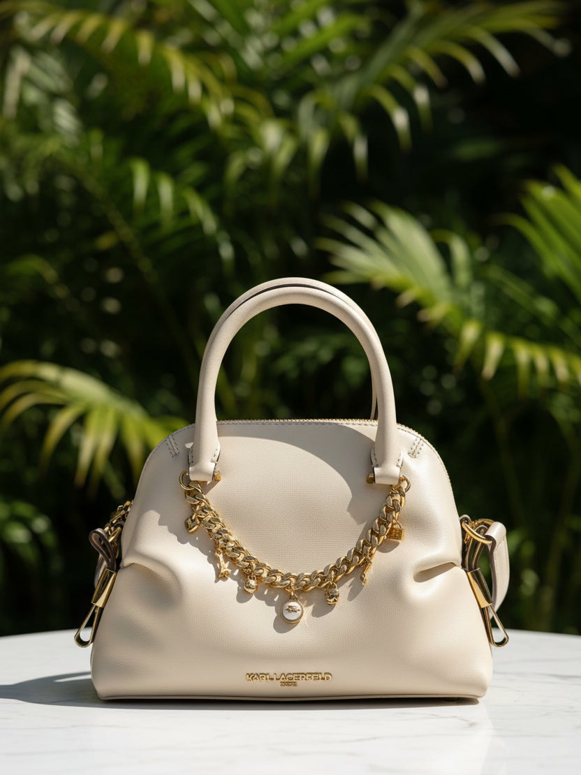Karl Lagerfeld Ivory Charlaine Leather Mini Satchel