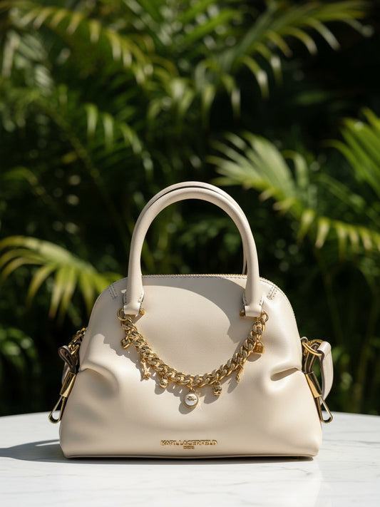 Karl Lagerfeld Ivory Charlaine Leather Mini Satchel