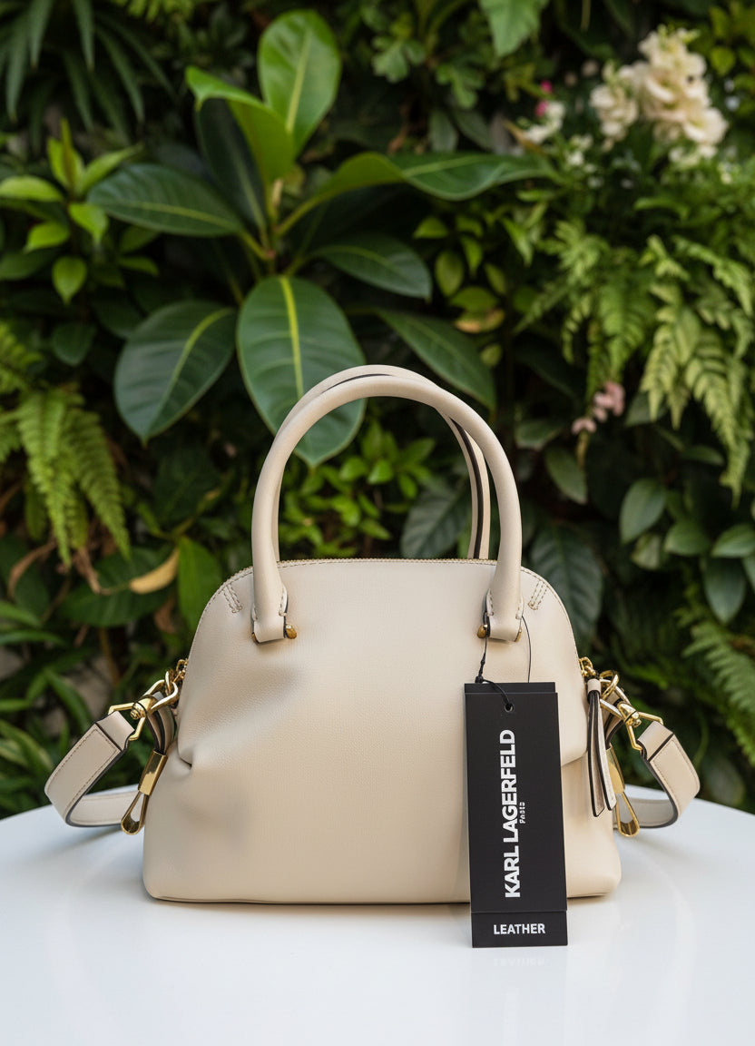 Karl Lagerfeld Ivory Charlaine Leather Mini Satchel