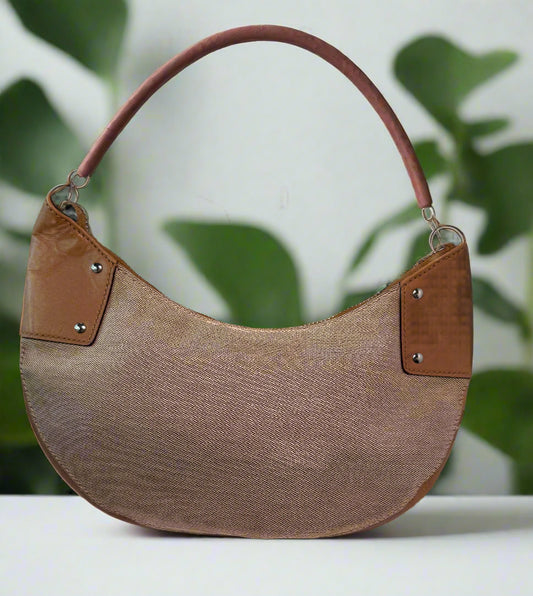 Gucci Leather Trim Canvas Half Moon Bag