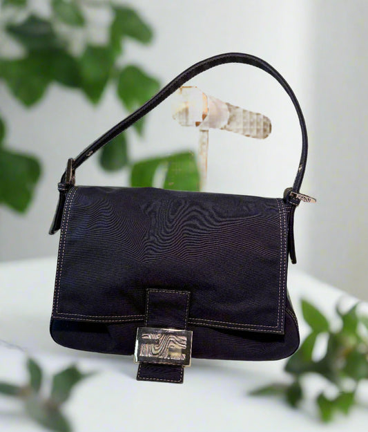 Fendi Denim Mamma Baguette with Enamel Buckle
