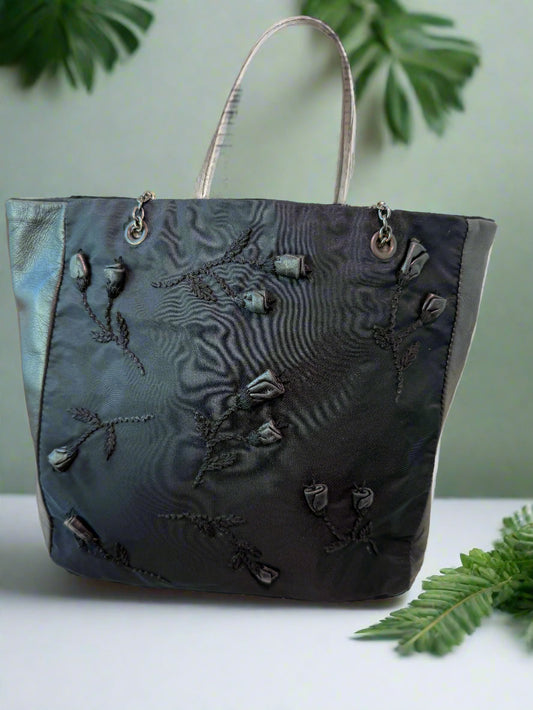 Prada Embellished Roses Nylon Tote