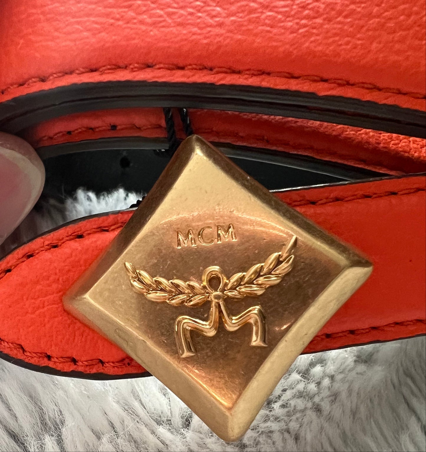 MCM Orange Black Reversible Belt