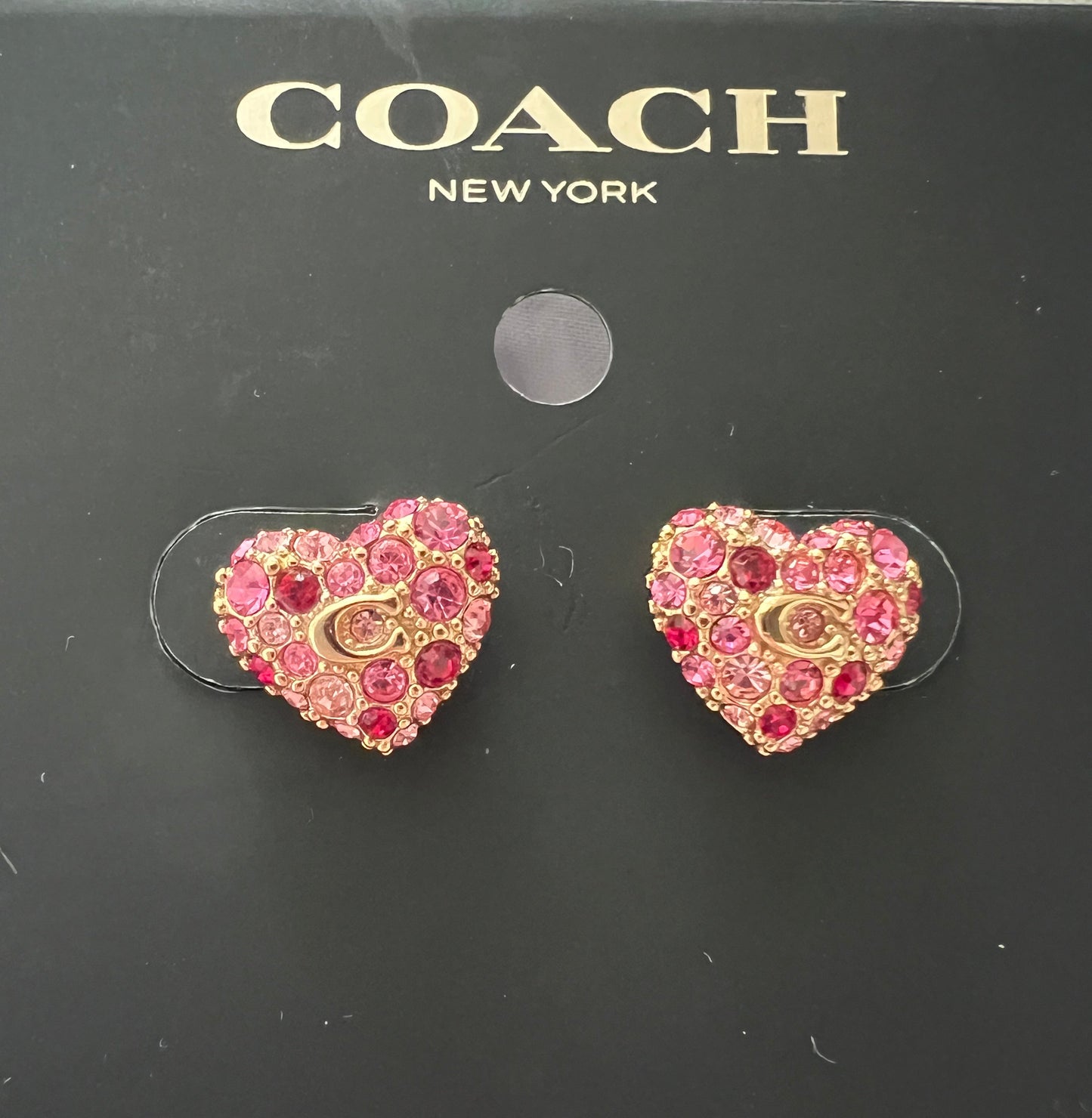 Coach Heart Gold Toned Crystal Studs
