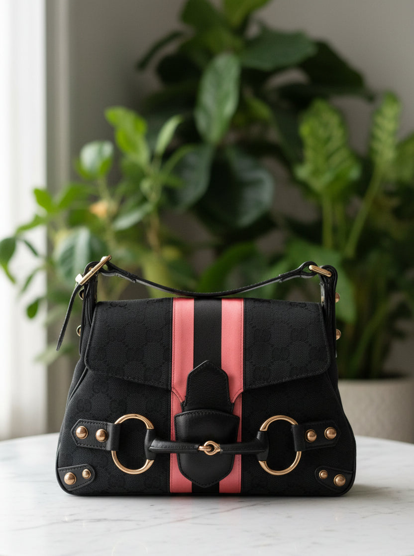 Gucci Black & Pink Web Horsebit Bag - Tom Ford Era