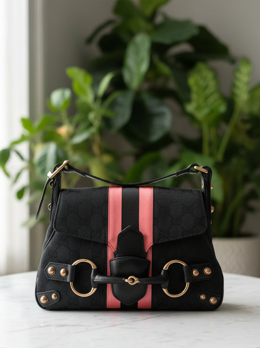 Gucci Black & Pink Web Horsebit Bag - Tom Ford Era