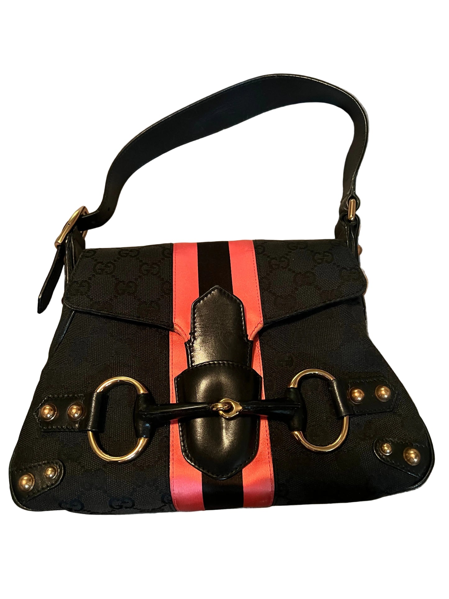 Gucci Black & Pink Web Horsebit Bag - Tom Ford Era