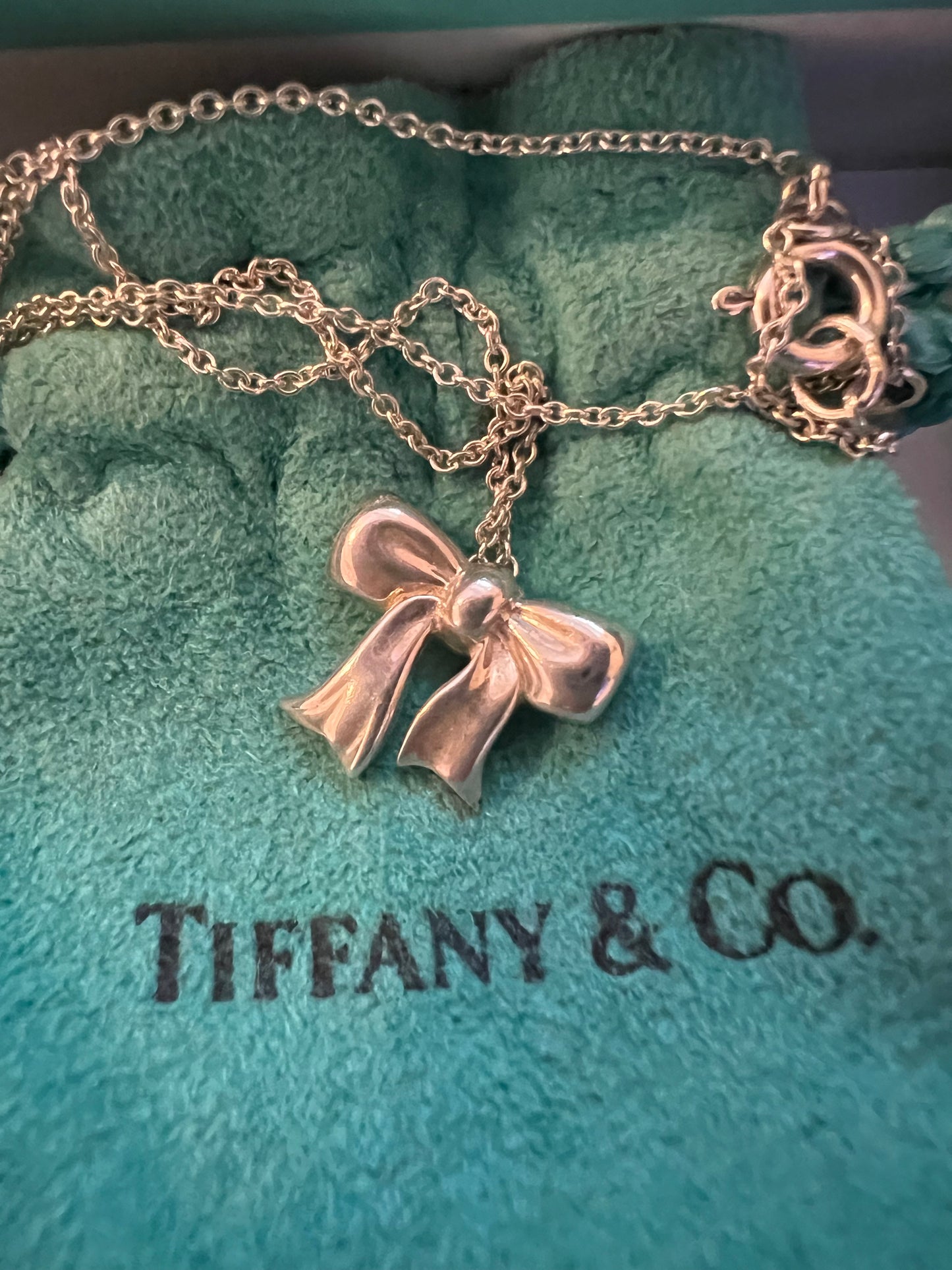 Tiffany & Co Sterling Bow Pendant Necklace