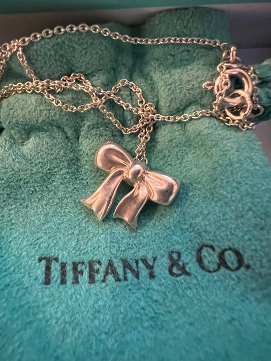 Tiffany & Co Sterling Bow Pendant Necklace
