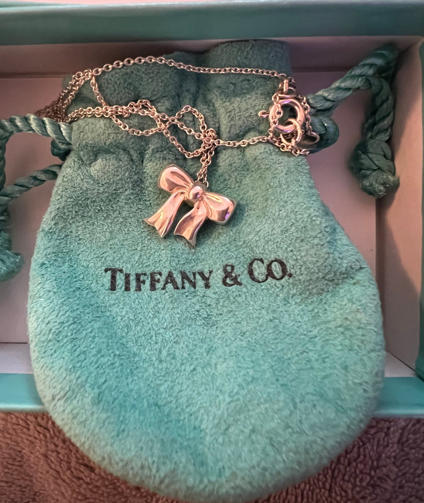 Tiffany & Co Sterling Bow Pendant Necklace