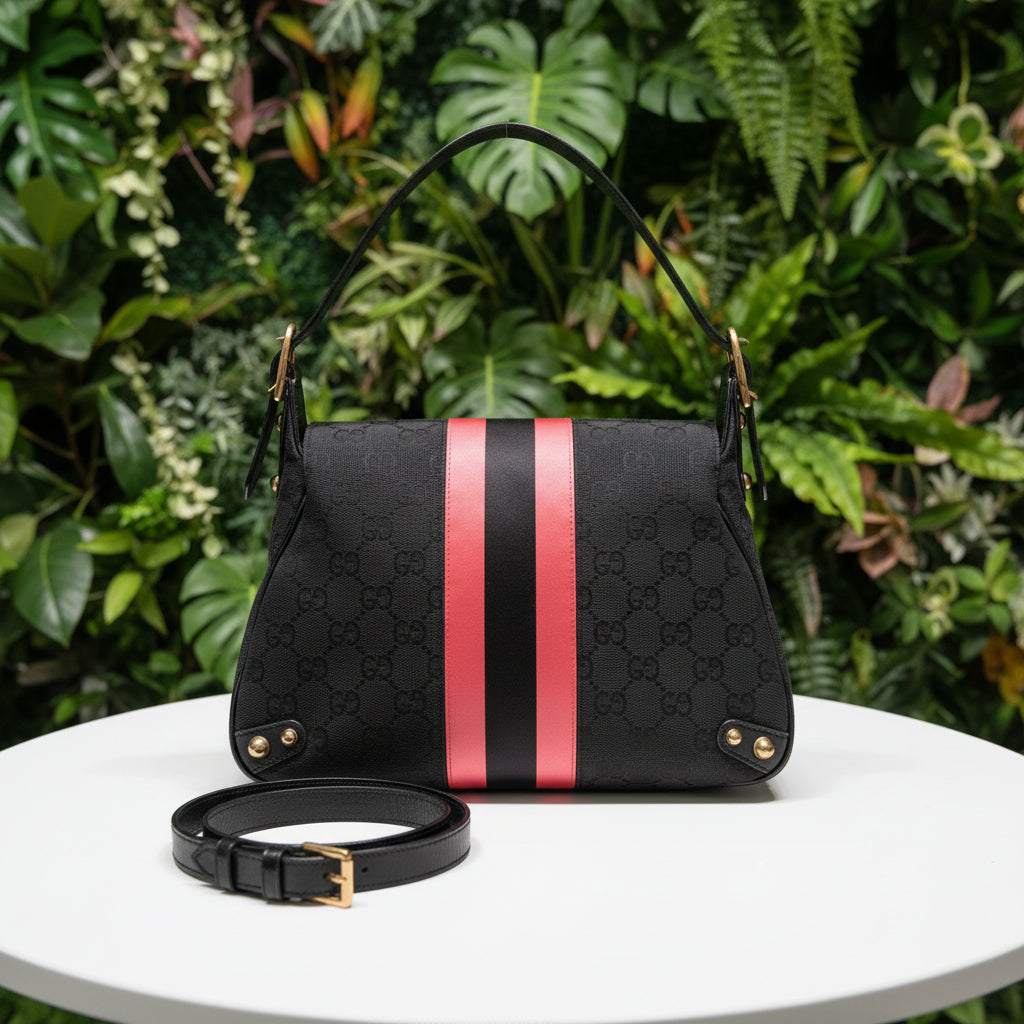 Gucci Black & Pink Web Horsebit Bag - Tom Ford Era