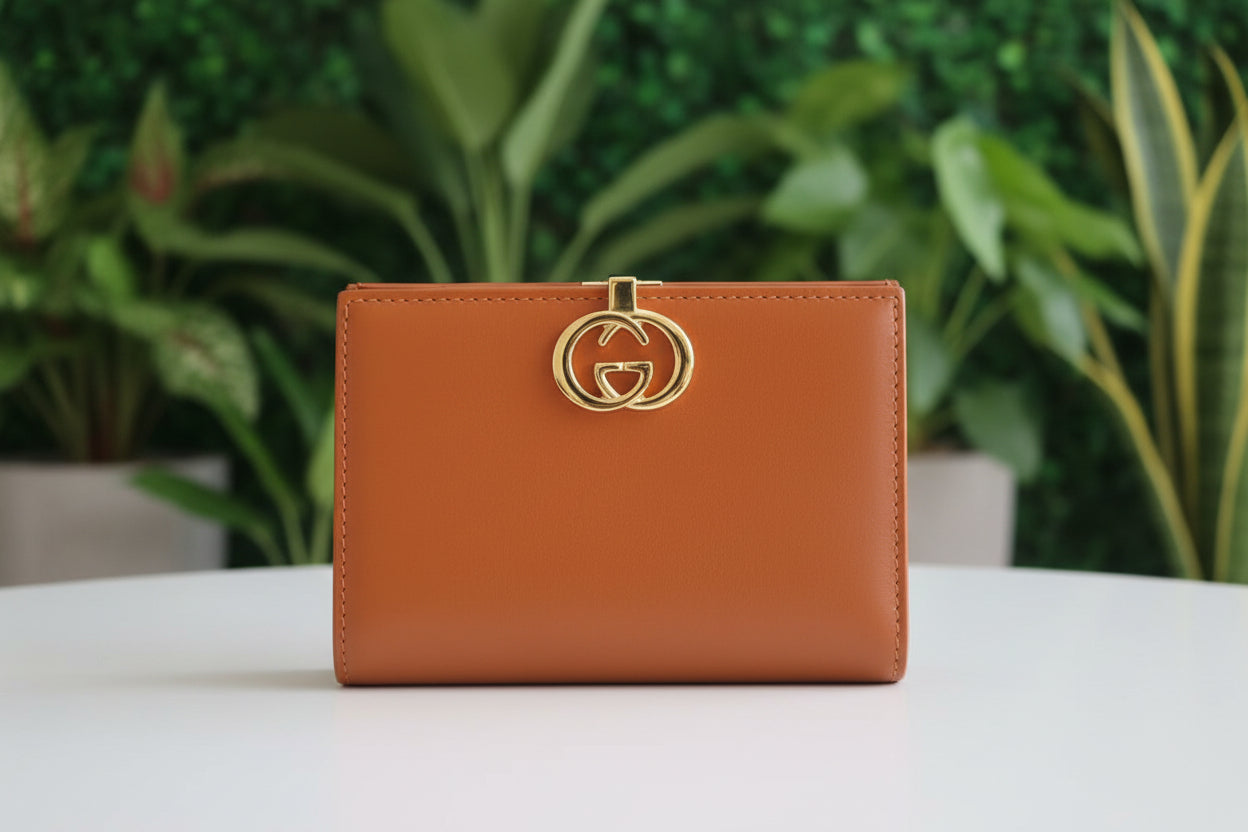 Gucci Vintage Brown Double G Leather Compact Wallet