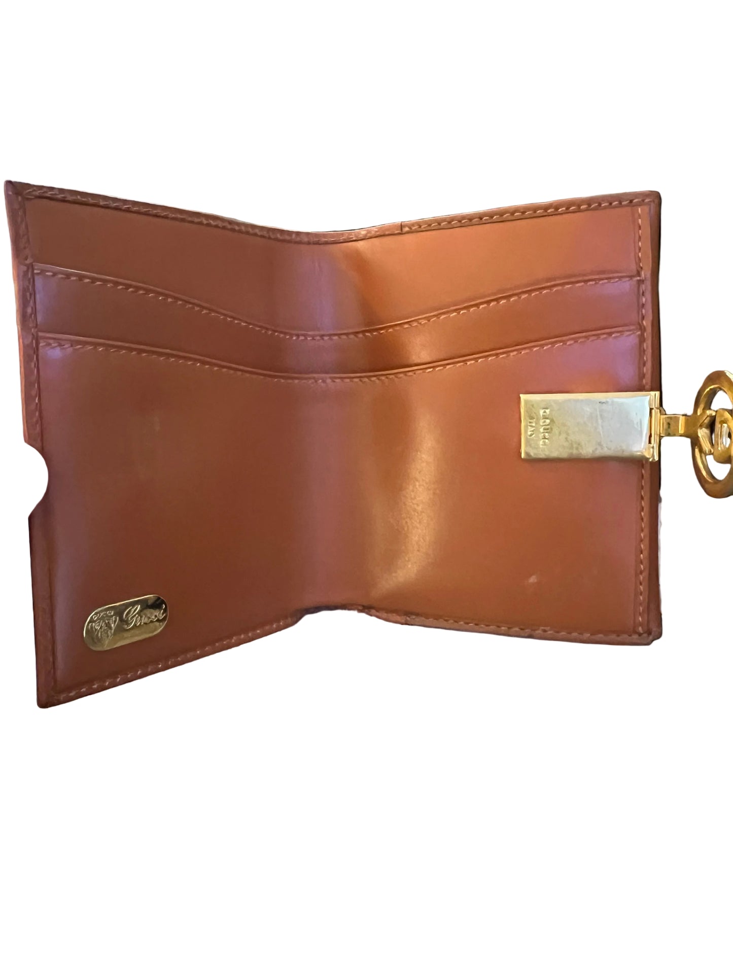 Gucci Vintage Brown Double G Leather Compact Wallet