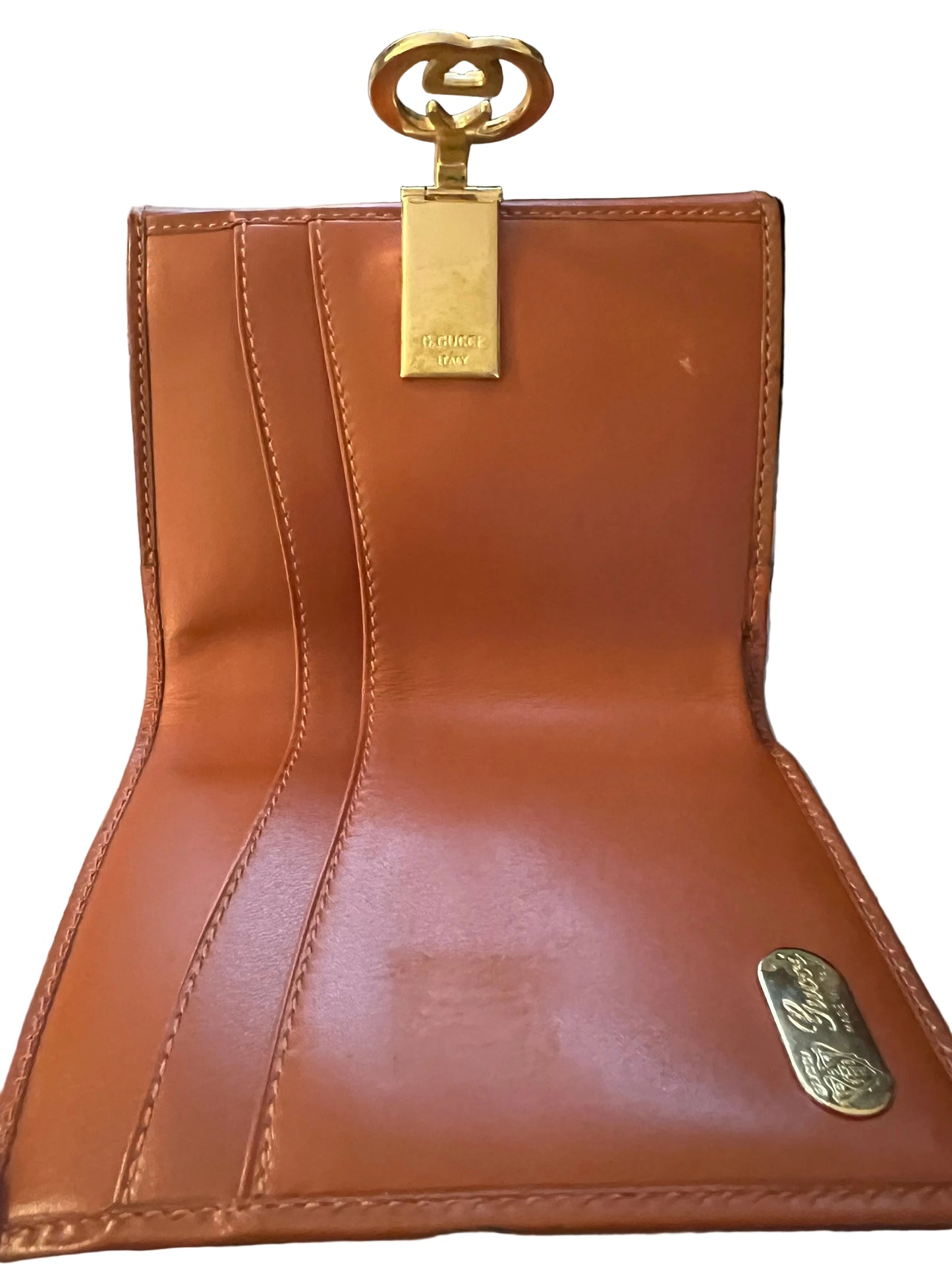 Gucci Vintage Brown Double G Leather Compact Wallet