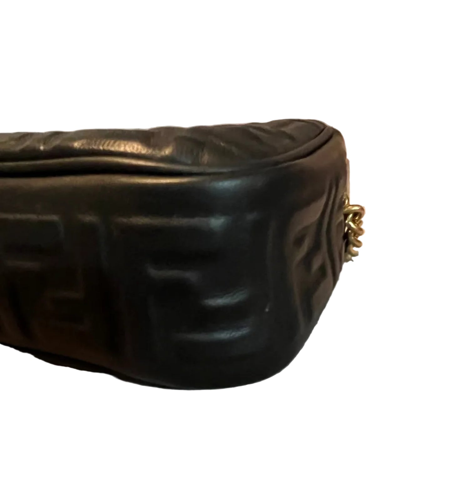 Fendi Embossed Black Leather Midi Chain Baguette